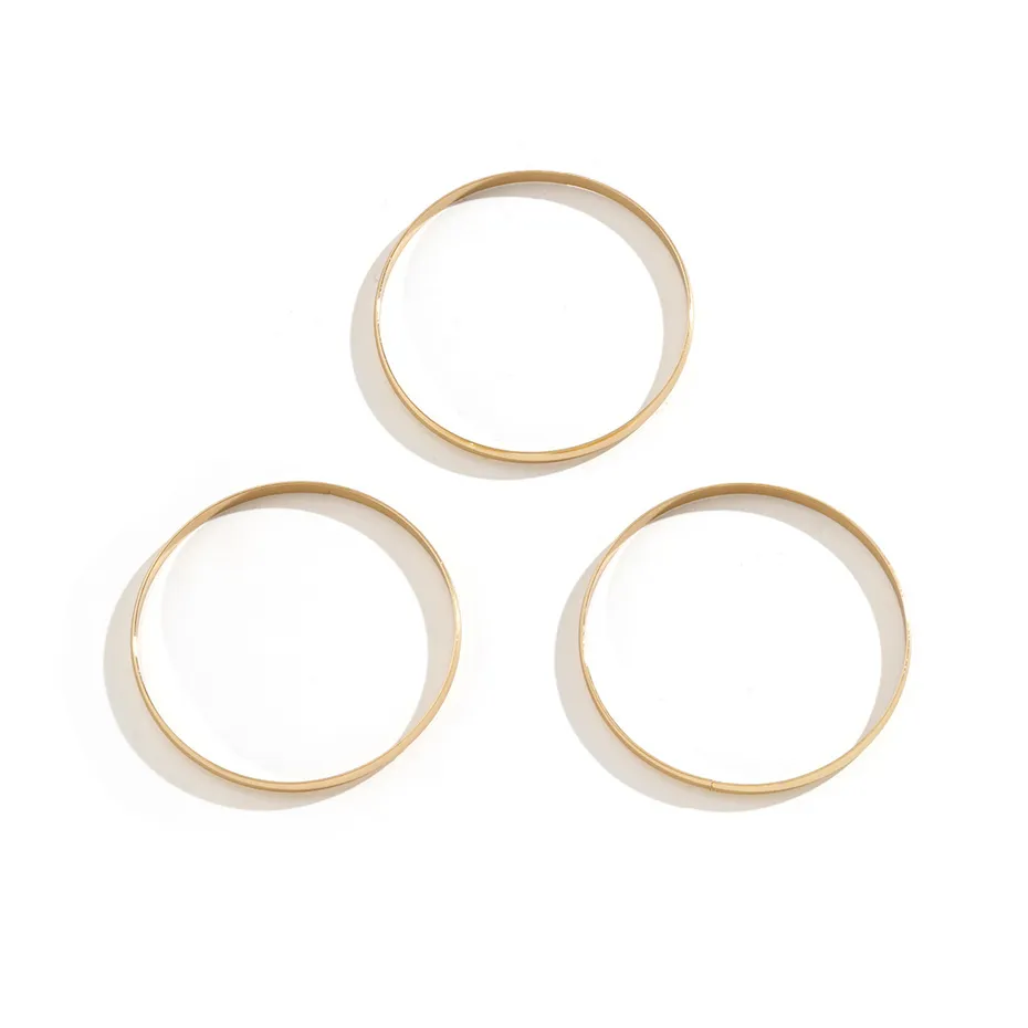 Gold Bangle Set 3 Pcs Punk Round Glossy Bracelets For Women_voghion.com