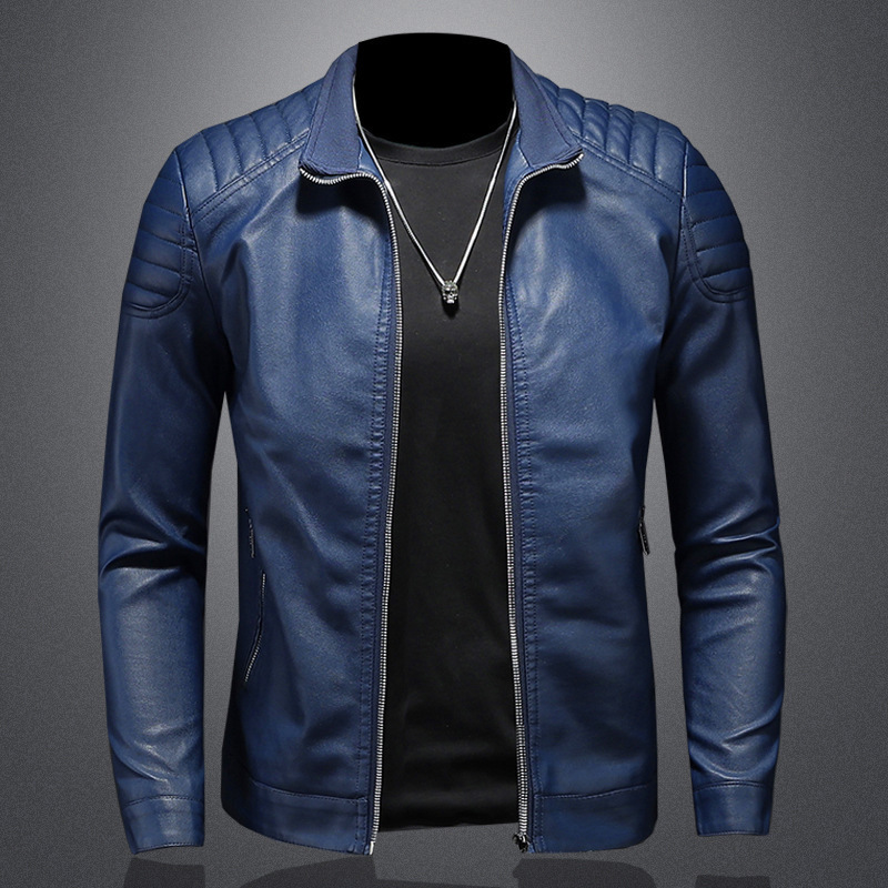Vêtements pour hommes Veste tendance en cuir à col montant pour hommes Veste de printemps Nouvelle veste en cuir Slim Fit de beaux vêtements pour hommes de printemps et d'automne