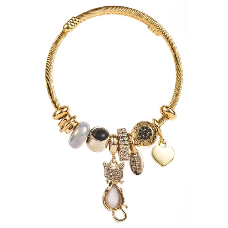 Nuovo bracciale regolabile in acciaio inossidabile con ciondolo a forma di gatto e ciondolo Dia per la migliore amica_voghion.com
