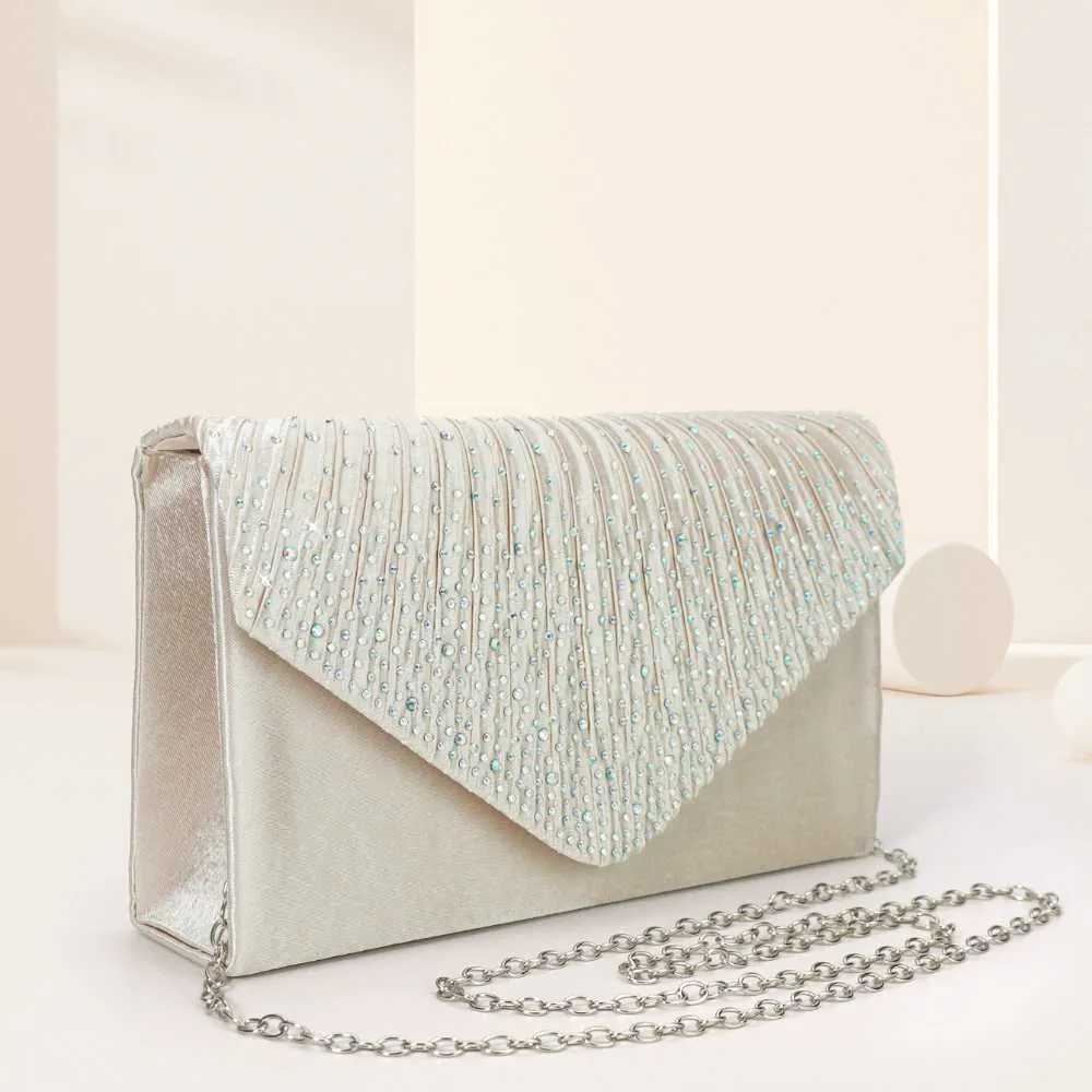 Elegant Rhie Evening Bag Womens Ruched Clutch Purse Flap Handbag For Wedding Party Prom BanquetC241218_voghion.com