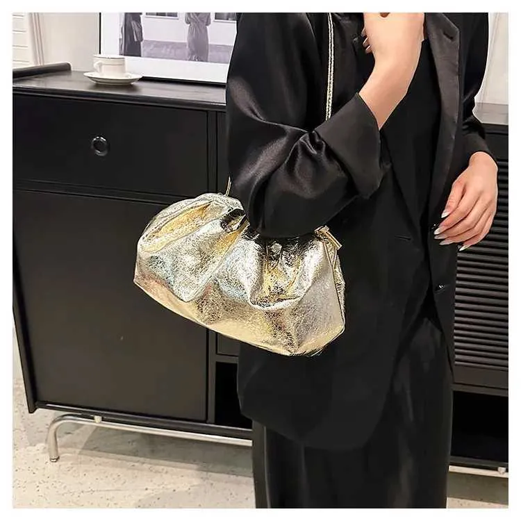 Kleines Design Damen Leder Sier Cloud Gold Umhängetasche Damen Party Clutch Geldbörse Weibliche HandtaschenC241211_voghion.com