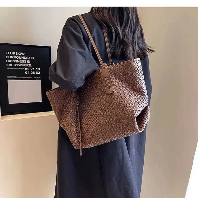 Borse a mano di grande capacità per le donne 2023 inverno PU pelle tendenza moda borsa a tracolla laterale vintage shopper shopping ufficio_voghion.com