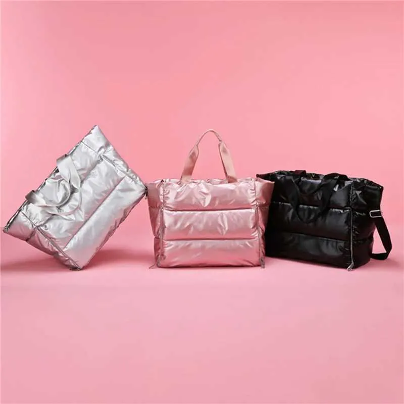 Borsa a tracolla invernale con capacità nuova per le donne Borse in nylon impermeabile Spazio Pad Cotone Piuma Piumino Grande Tote Donna_voghion.com