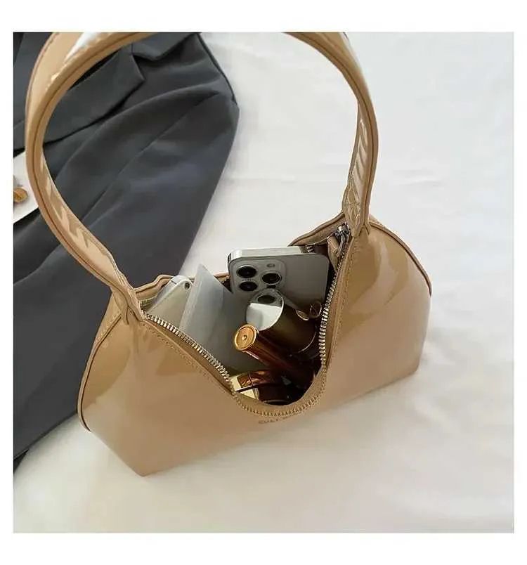Trendy Designer Solid Schëllertaschen fir Fraen Handtaschen a Portemonnaien 2024 Nei Moud Lackleder Ënneraarm Damen_voghion.com