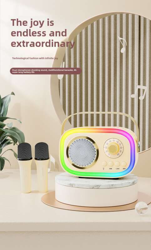 New GS_K5 Wireless Bluetooth Karaoke Player Integrated Sound System, Dual Microphone With Lights, KTV Small Speaker_voghion.com