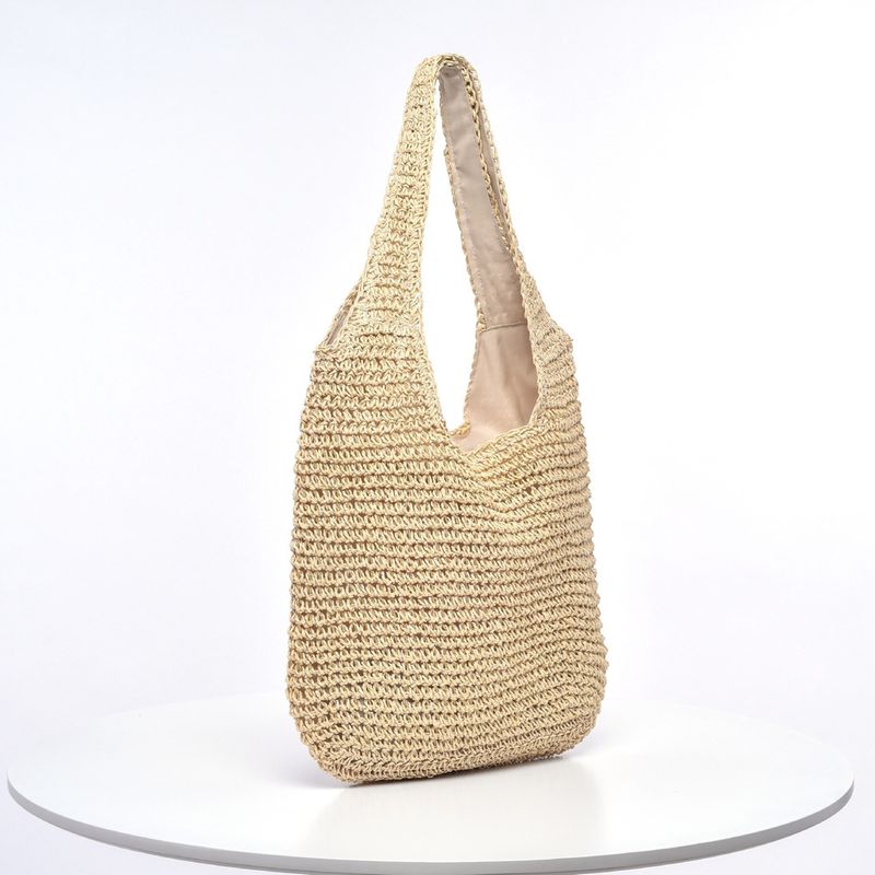 Handgehte Stroh Casual Pendler Urlaub Schulter gewebt Doppel Griff Tramp Damen Tasche_voghion.com