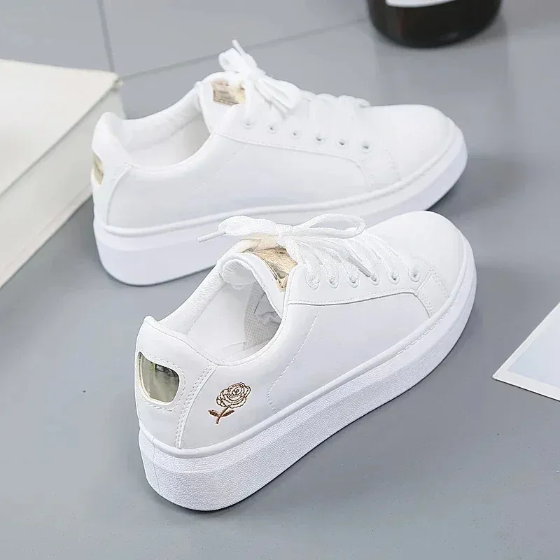 Breathable White Leather Platform Trainers For Walking And Sport_voghion.com