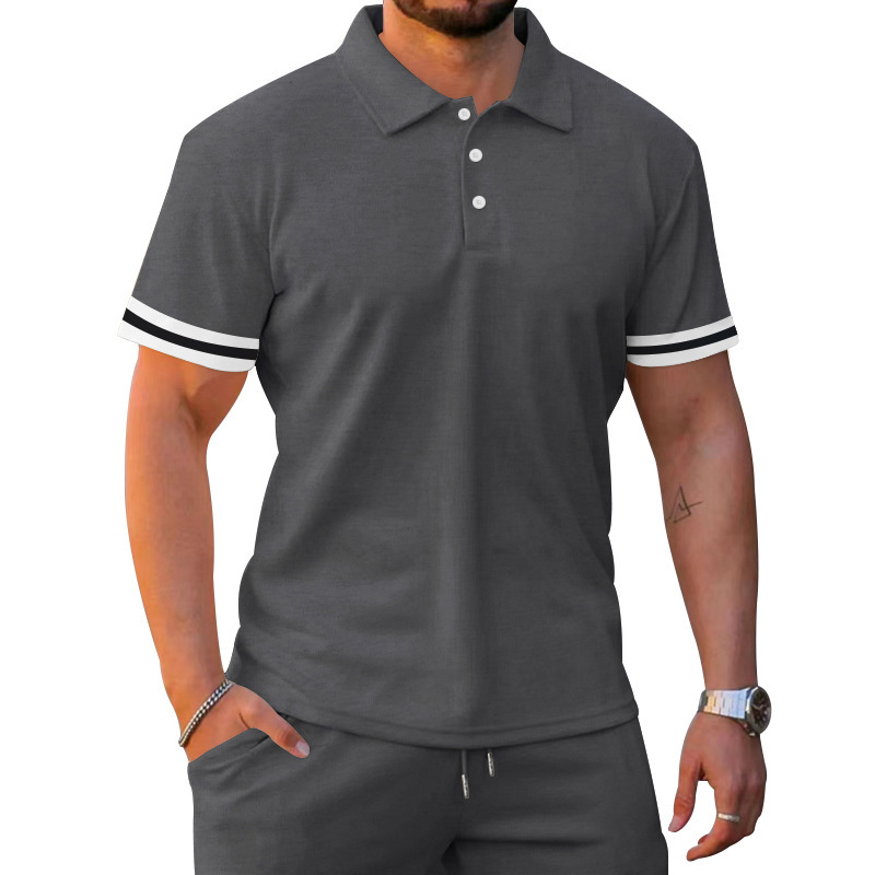 Herrenbekleidung Sommer Revers Kurzarm Shorts Zweiteiliger Sportanzug für Herren_voghion.com