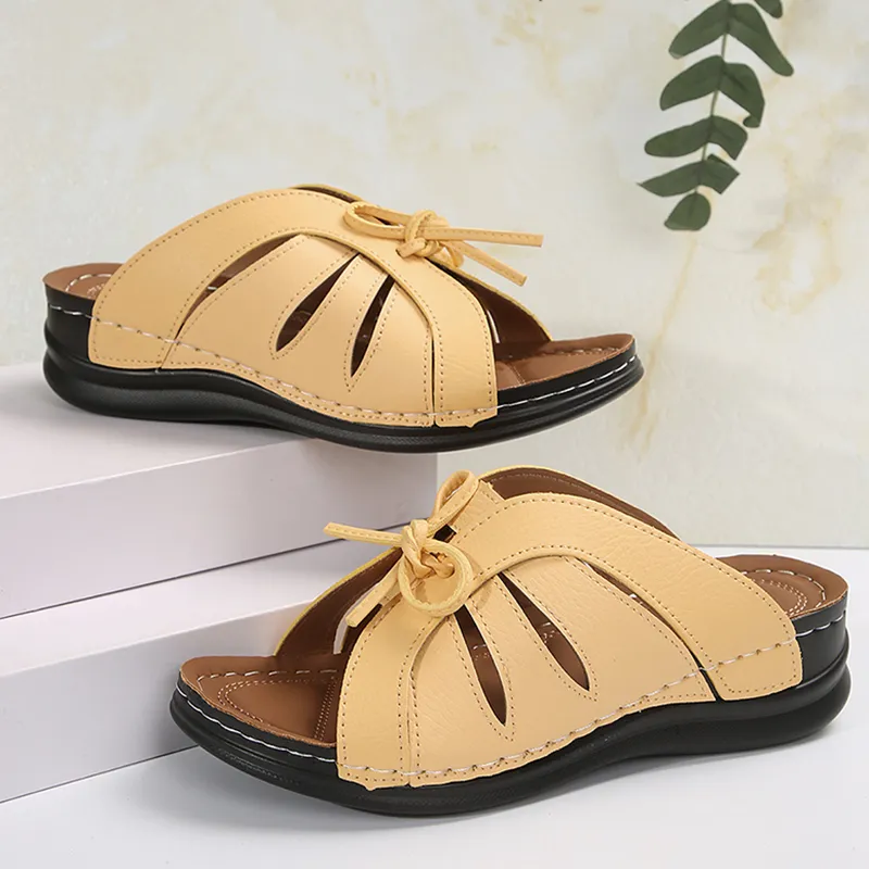 Vintage Lucyever Knowknot Plateau-Slides Schuh Damen Leichte weiße Keilpantoffeln Damen Strandsandalen mit weicher Sohle_voghion.com