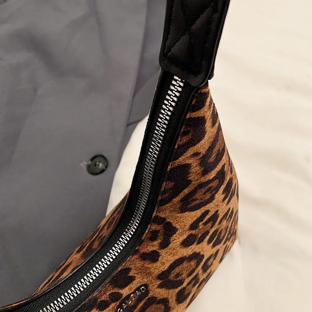 Sac à main en daim imprimé léopard pour femme, sac à bandoulière avec fermeture éclair, style rétro tendance, pour le travail et les courses_voghion.com