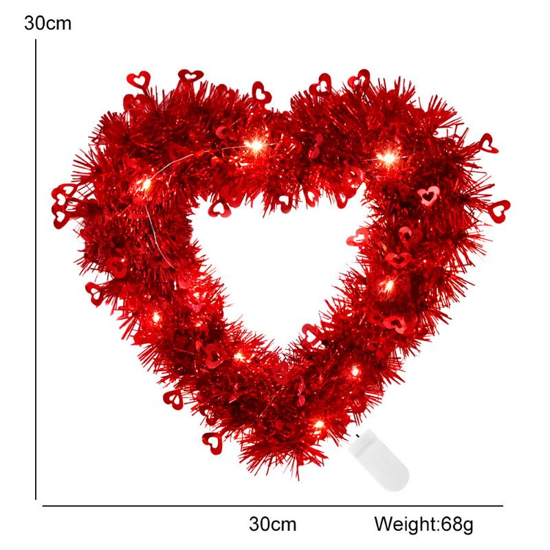Valentine Day Decoration Glowing Red Heart Shaped Wreath Led Garland Happy Valentine&#39;s Day Wedding Party Pendants Ornaments_voghion.com