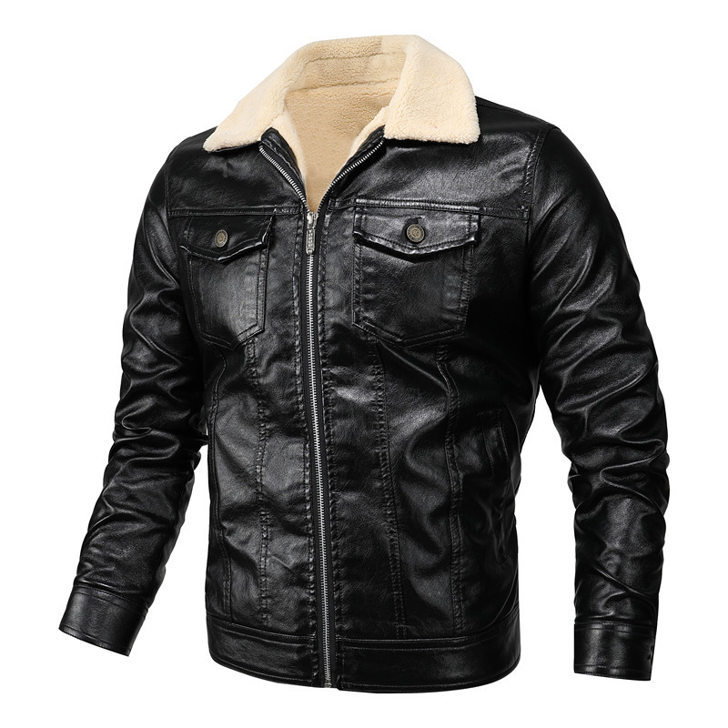 Men's autumn and winter new hooded youth men's leather jacket