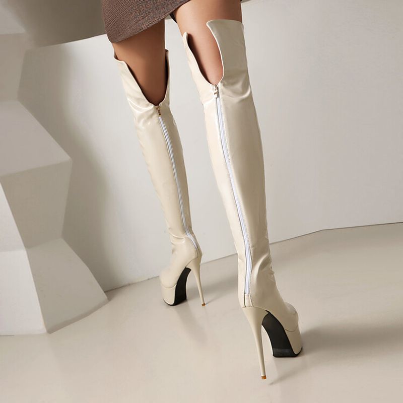 Botas elásticas plataforma skinny super salto alto couro fofo zíper traseiro performance palco_voghion.com