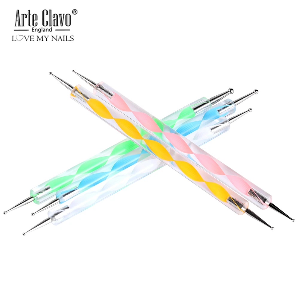 Arte Clavo 5 stks Professionele 2 way Puntjes Pen Nail Tool Nail Art Pen Set Voor UV Gel Nail schilderen Draw Borstel Steentjes Tool_voghion.com