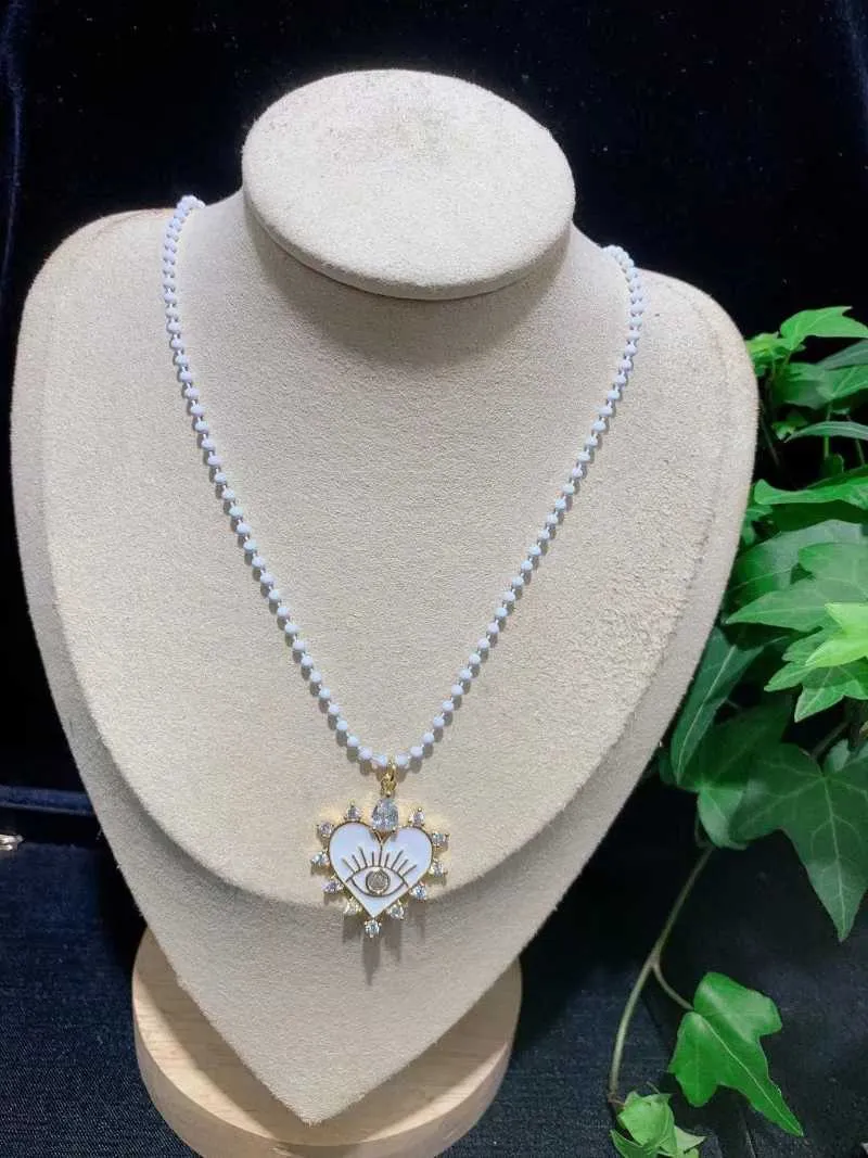 Anhänger Halsketten Farbe Emaille Kugel Perlenketten Halskette CZ Pave Auge Herz Charm Link Frauen Mädchen Schmuck GeschenkeAnhänger_voghion.com