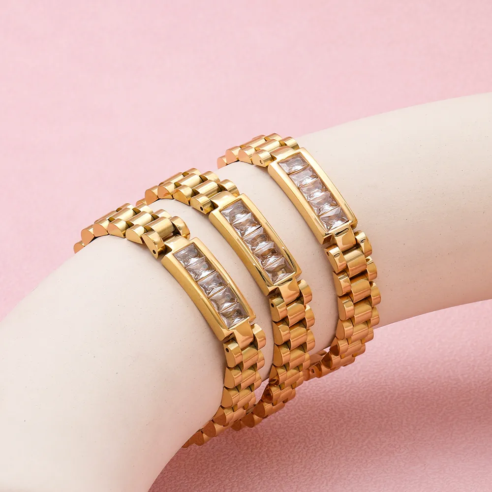 Charm Armbänder Joolim Schmuck Großhandel High End PVD No Fade Chunky Clear Rechteck Zirkonia Armband Kette Edelstahl_voghion.com