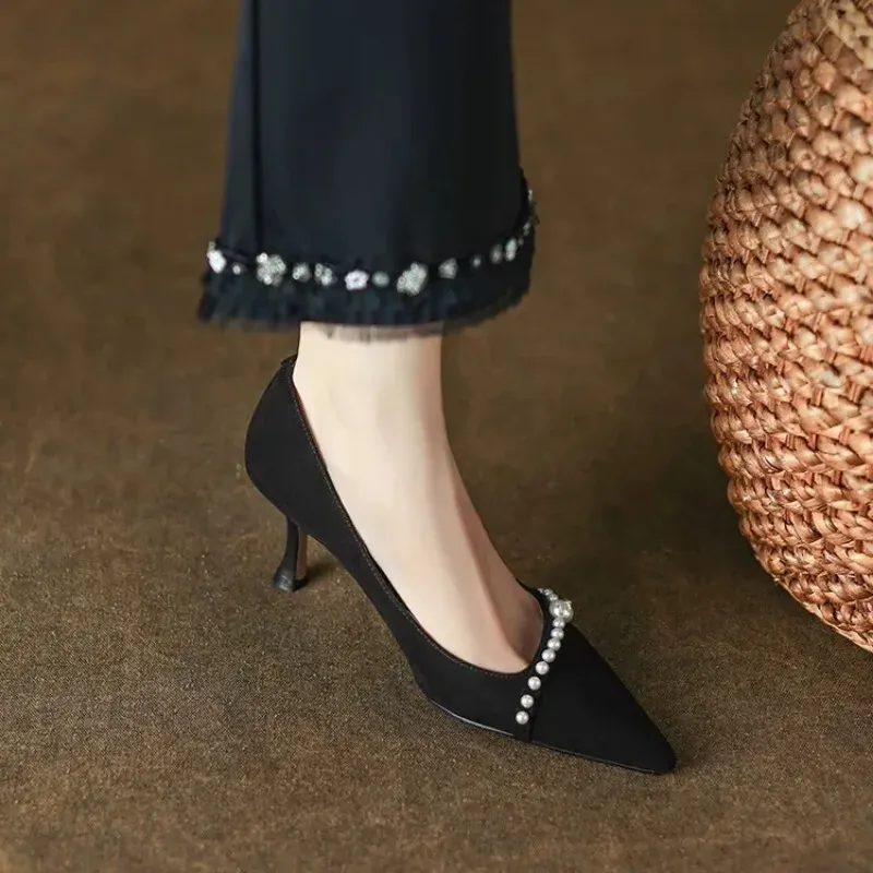 Damen Pumps Weiß Hochzeit High Spitzschuh String Bead Bootsschuhe Dünne Absätze Basic Pump Perlen Schwarz 2024 03c2_voghion.com