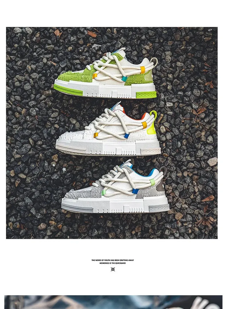 Chaussures de skateboard à lacets en toile vulcanisée à plateforme verte pour homme, baskets basses de tennis décontractées pour hommes 240704_voghion.com