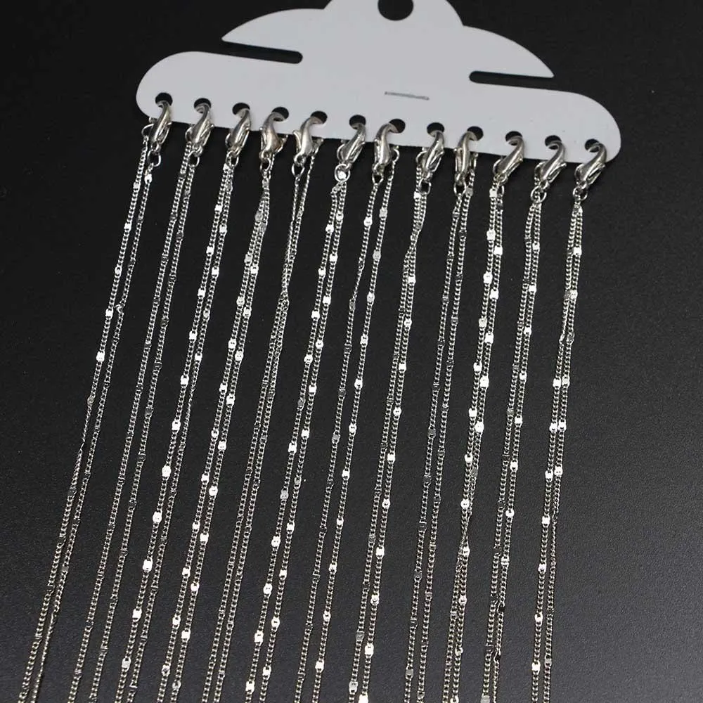 Catena con chiusura a moschettone da 40 cm e 1,25 mm per la creazione di gioielli fai da te con collana in rodio e argento, accessori da 12 pezzi/confezione_voghion.com