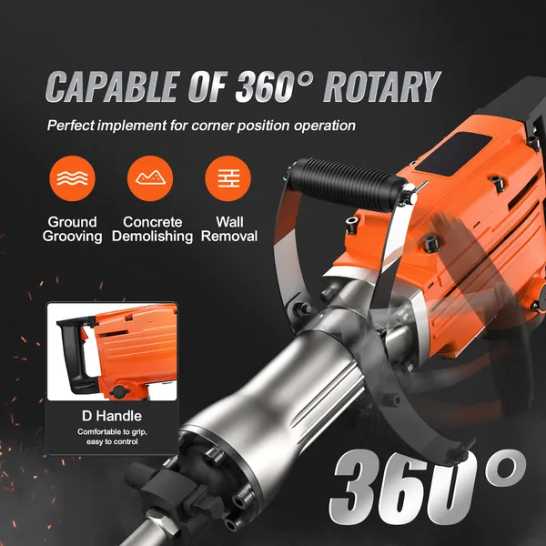 Electric Demolition Jack Hammer 2200W Concrete Breaker With 6 Chisel Bits_voghion.com