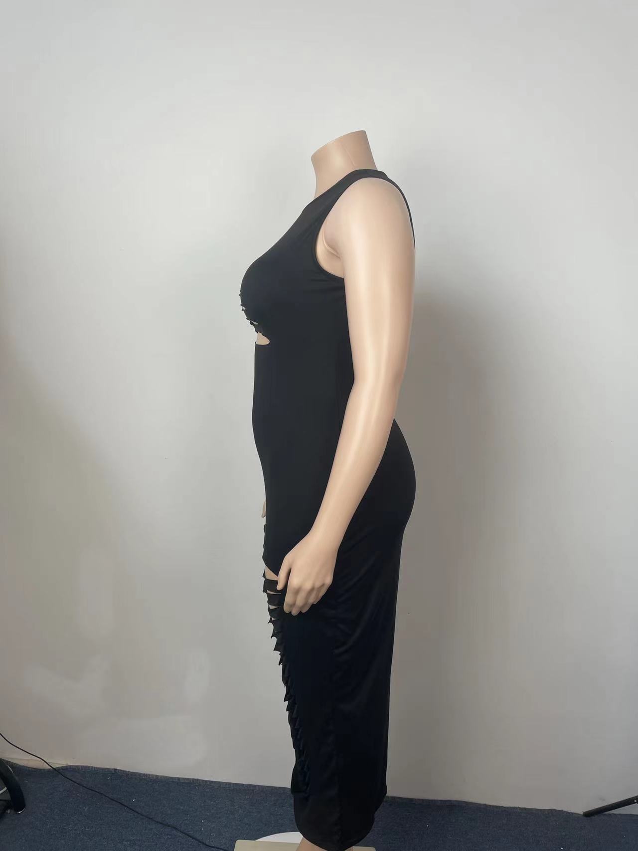 Vêtements pour femmes, couleur unie, sexy, ajouré, fleur brûlée, robe grande taille_voghion.com