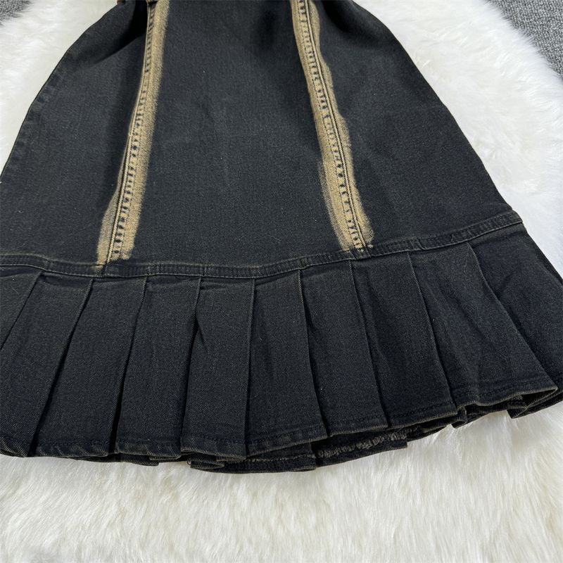Rochie retro sexy din denim cu tub, cu un umăr, fără spate, cu coadă de pește, plisată pe șold, pentru femei_voghion.com