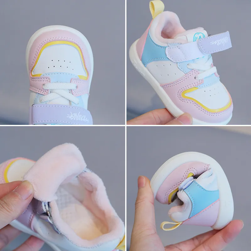 Zapatos para niños pequeños, zapatillas de deporte casuales de algodón de invierno para bebés y niños, calzado grueso y cálido antideslizante para primeros pasos, zapatillas Cutefeet para_voghion.com
