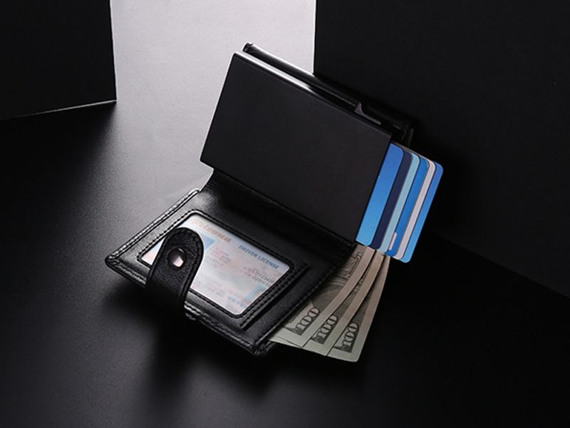 Kartenhalter aus Leder automatischer Kartenhalter, Geldbörse, automatische Kartenbox für Herren, RFID, antimagnetisch,_voghion.com