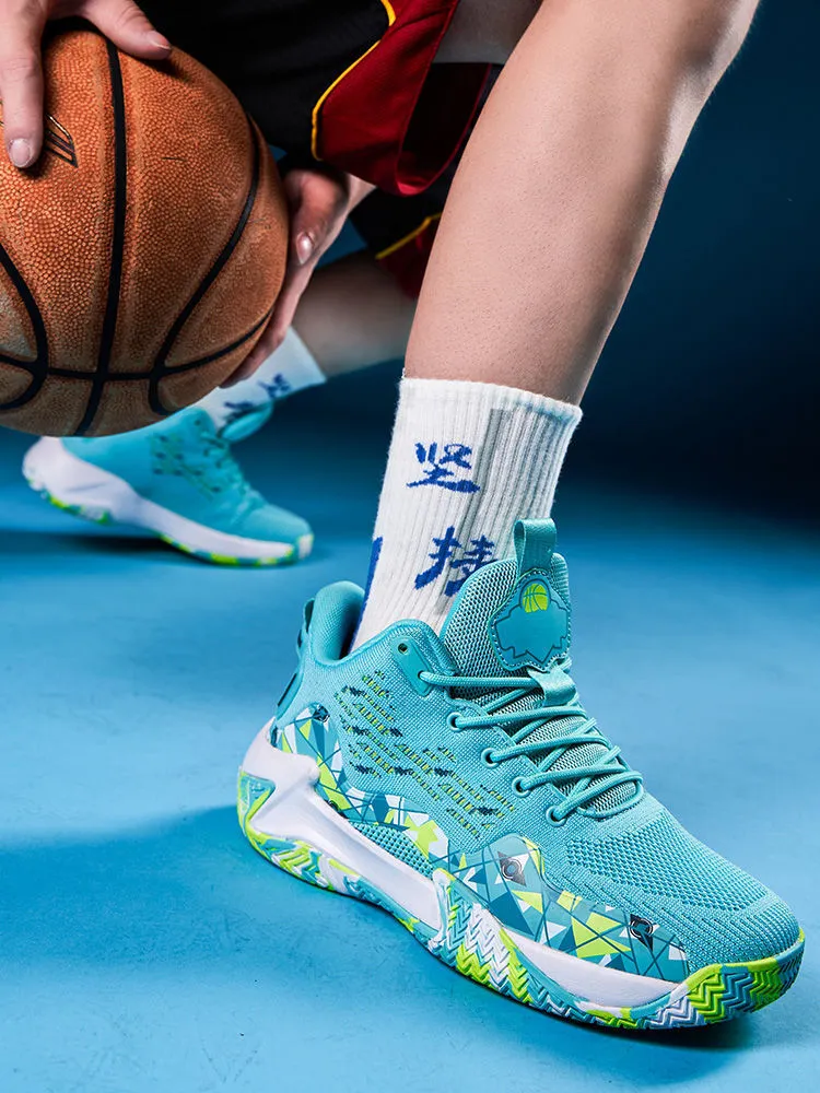 quality Hot Selg New Four Seasons Basketball Sports Breathable Elastic Blue Ball Shoes Men's High Top_voghion.com
