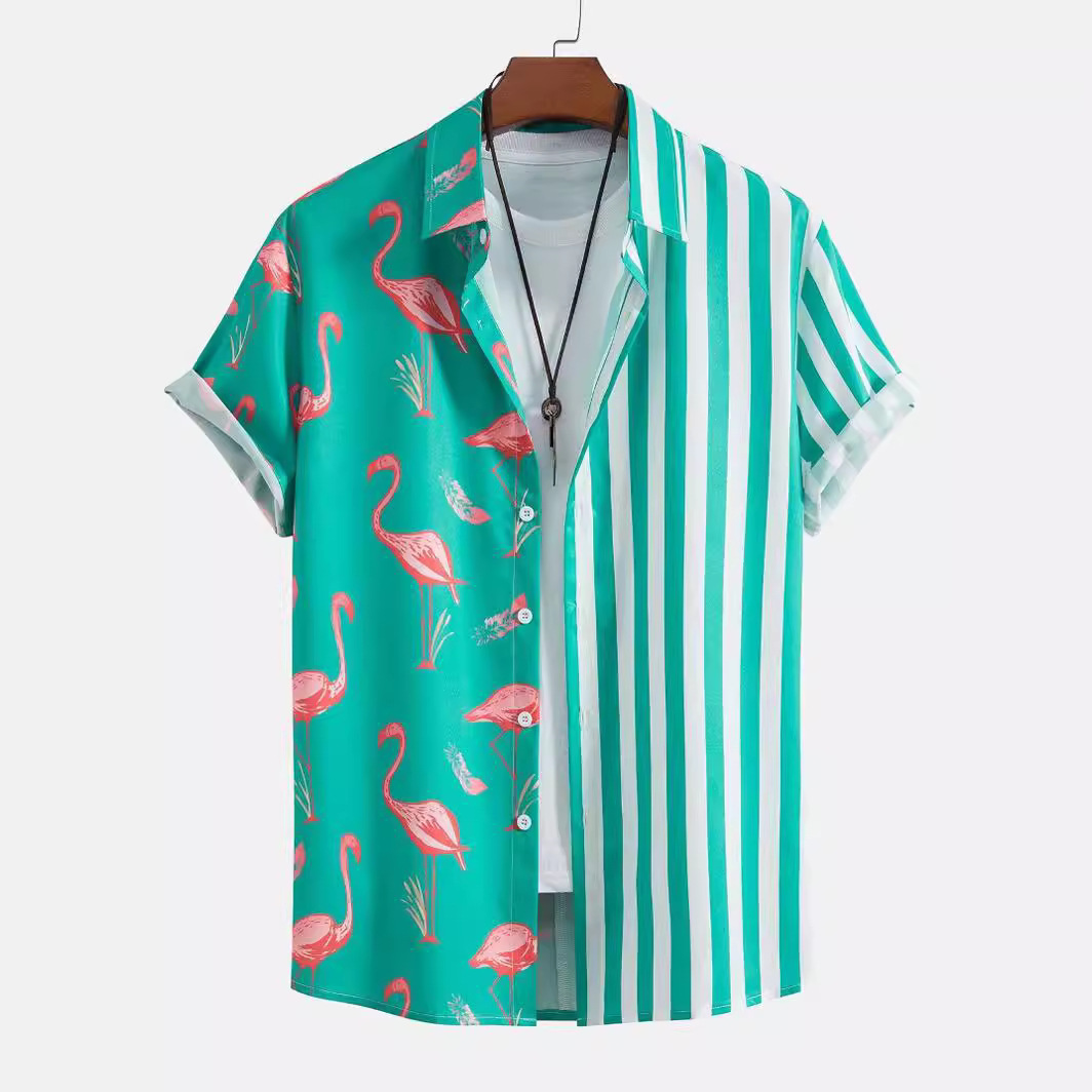 Herrkläder Hawaiian flamingo ränder 3D digital utskrift herr kortärmad skjorta Amazon TEMU hot rea_voghion.com
