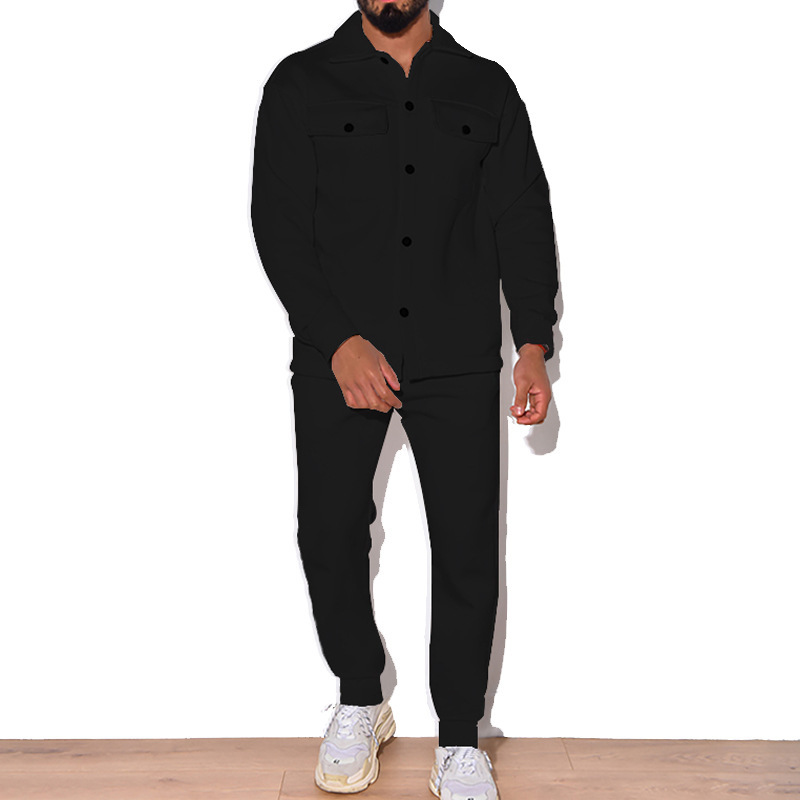 2024 Große Mode Trendy Herren Herbst Knopf Wildleder Casual Jacke Hose 2 Stück Set_voghion.com