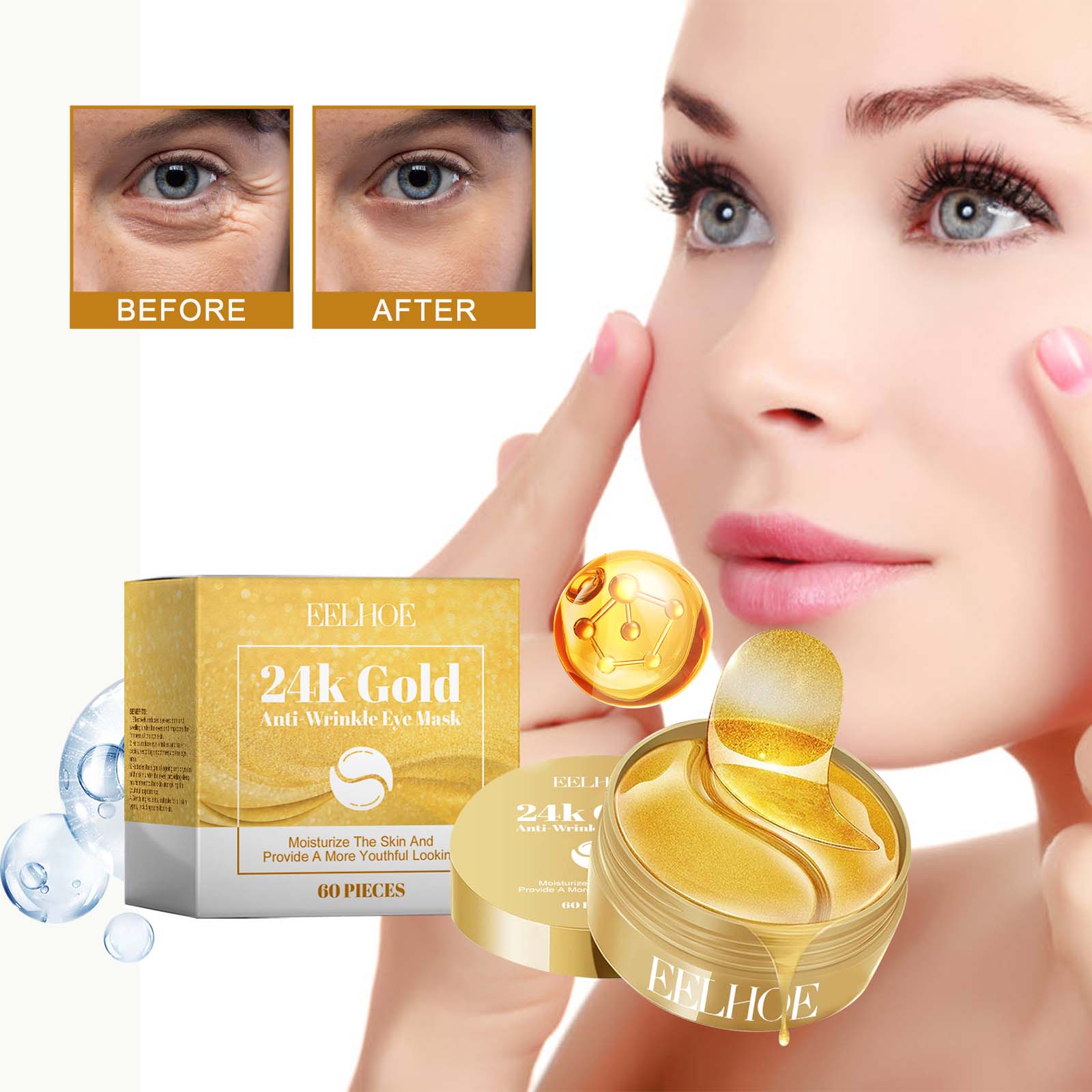 EELHOE Gold Anti-Wrinkle Eye Mask, Moisturizing And Improving Eye Lines Brightening And Moisturizing Eye Skin Eye Care_voghion.com