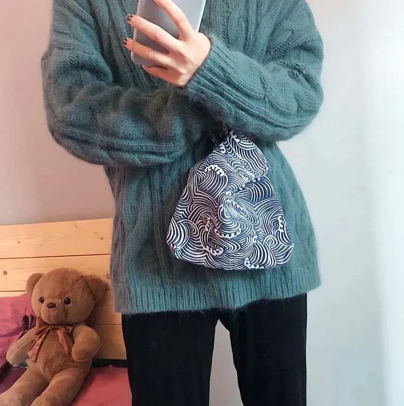 Borsa da polso con nodo da bar da donna, stile giapponese, con onde, portafoglio caldo per monete e borsa per feste con cellulare Y241106_voghion.com
