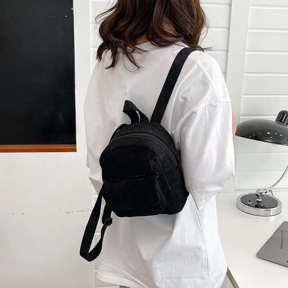 Fashion Women Mini Backpack Corduroy Solid Small Backpacks Simple Retro Casual Student Girls Bookbags Travel Pack_voghion.com