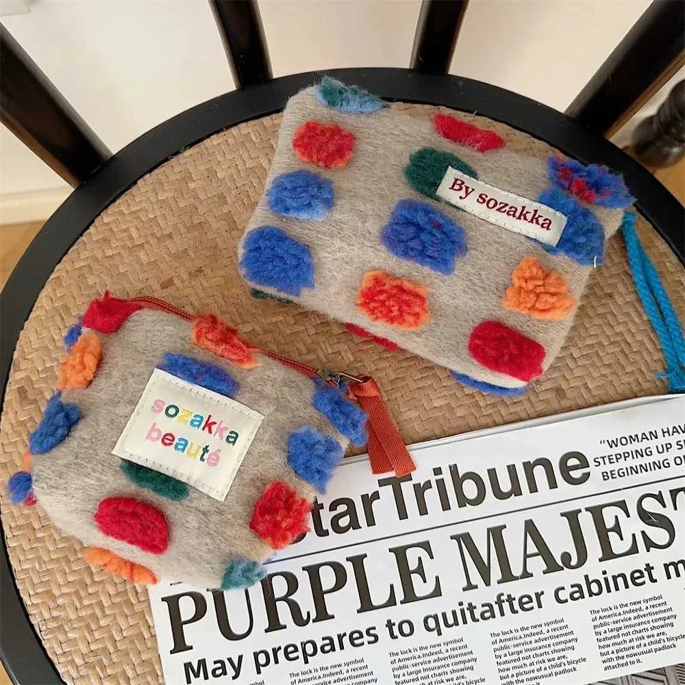 Dots Plush Coin Purse Pendant Retro Wallet Sanitary Napkin Storage Bag Zipper Kaii Cosmetic Data Cable Ba241210_voghion.com