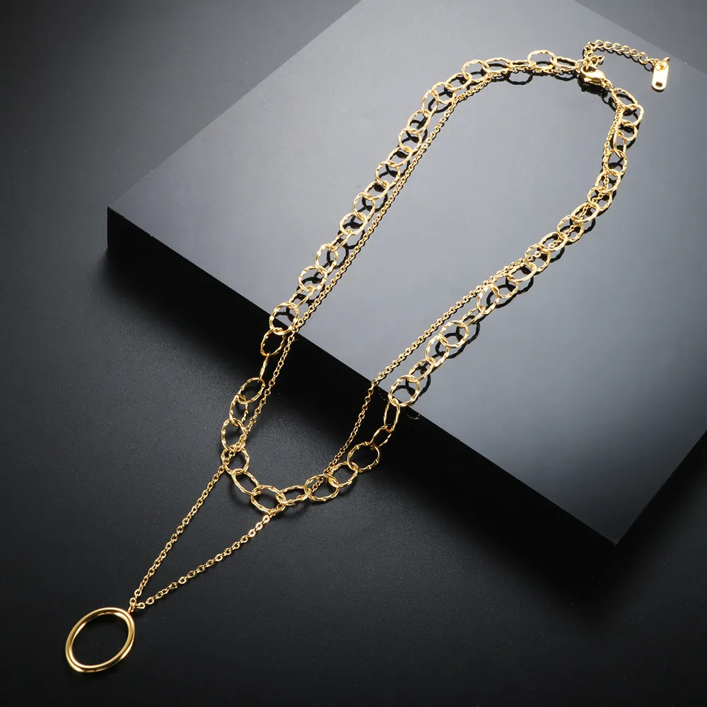 Collane con ciondolo Semplice ovale Multi strato Collana per donna Uomo Acciaio inossidabile Catena a maglie Choker Hip Hop Trendy_voghion.com