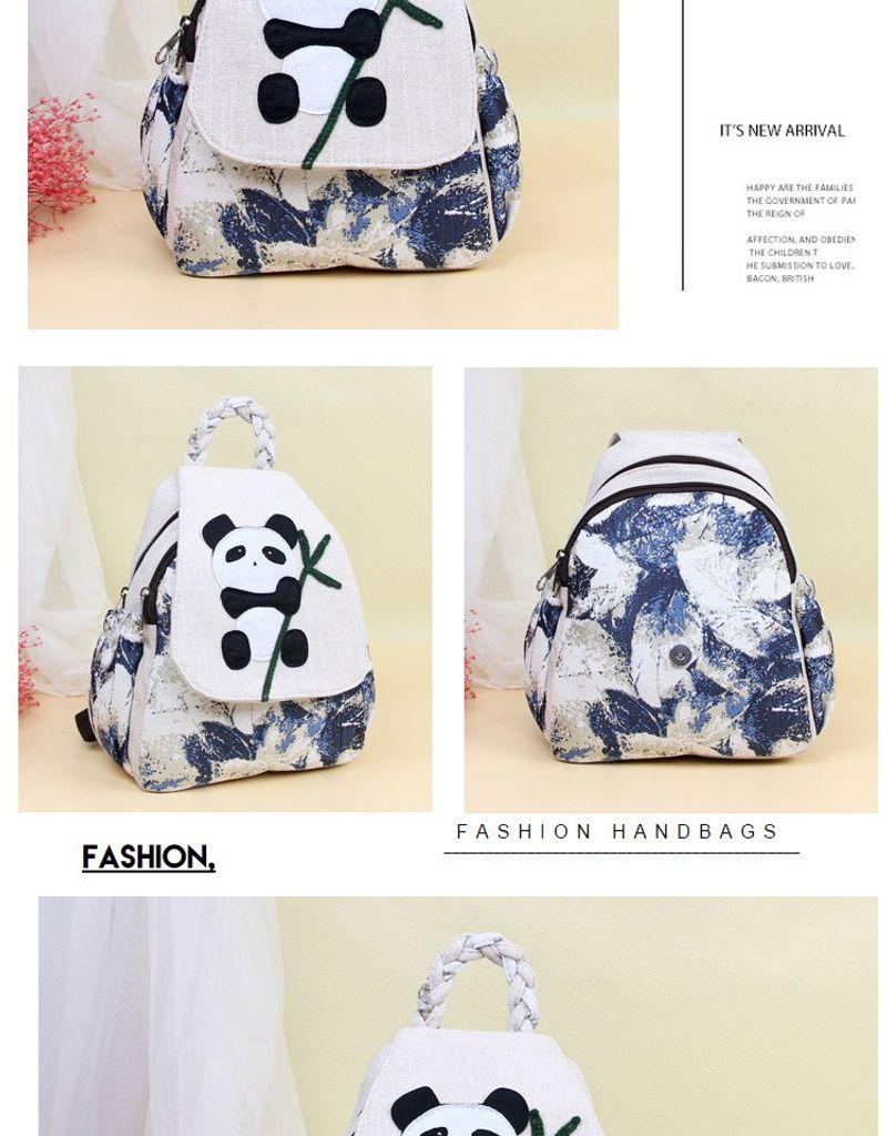 Nuovo zaino antico, piccolo, fresco, tessuto semplice, borsa panda, cerniera a doppio strato, borsa per libri in stile artistico_voghion.com