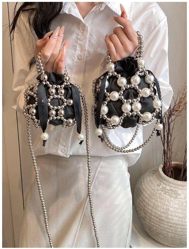 For Women Pearl Handbag Beaded Crossbody Fashion Light Mobile Phone Bucket Shoulder Bag_voghion.com