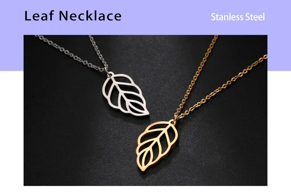 Leaf Pendant Necklace Stainless Steel Simple Natural Jewelry_voghion.com