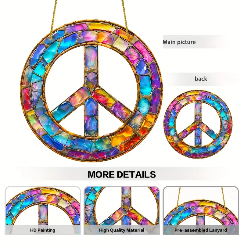 8x8 colių „Bohemian Peace Suncatcher“ – ryškus akrilinis sienų dekoras vidaus ir lauko dekorui – įkvepianti šventinė dovana_voghion.com