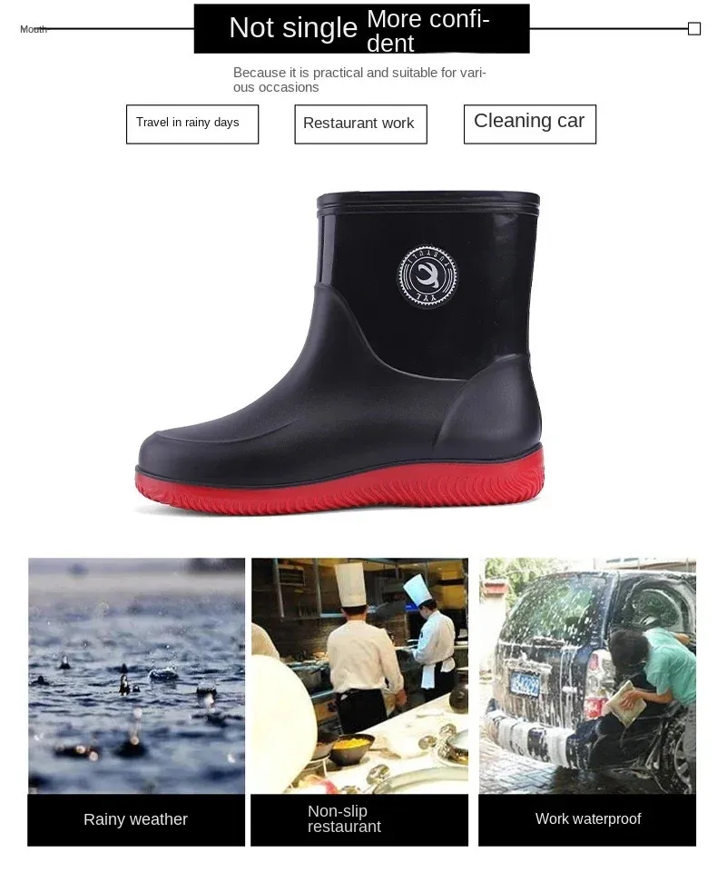 Botas de chuva de borracha impermeáveis para pesca e casual_voghion.com