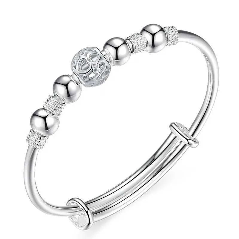 Beaded Bangle Bracelet For Women Sterling Silver Wedding Jewellery_voghion.com