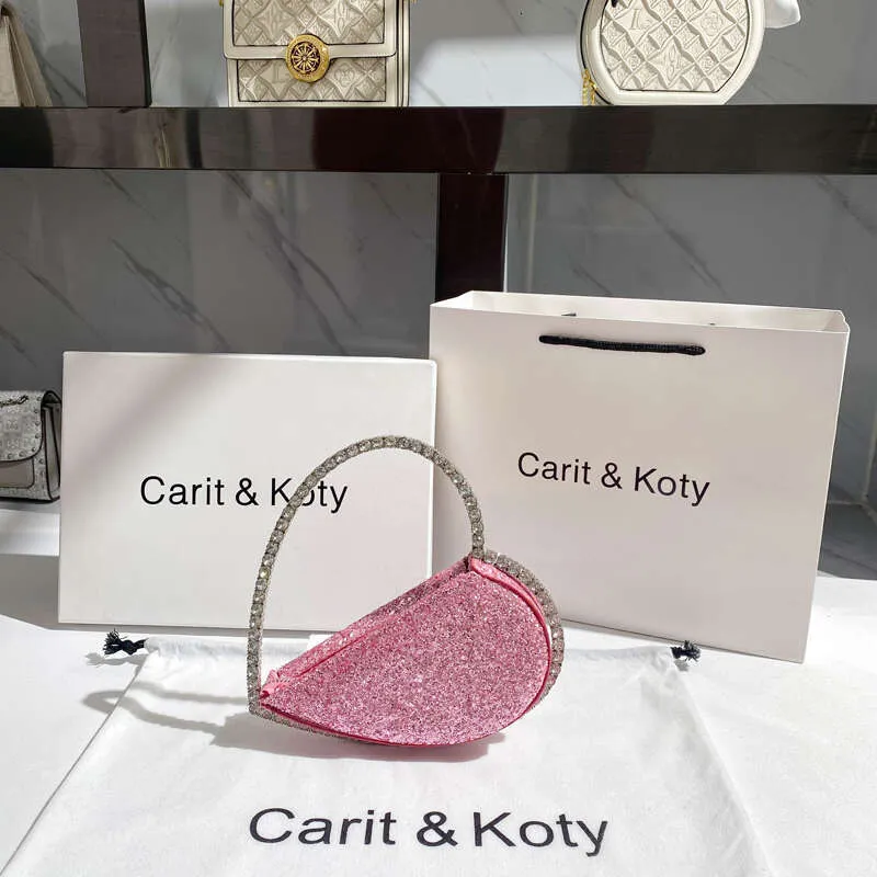 Glitzer Pailletten Herzförmige Mode Damen Handtasche Kristall Glänzend Rhies Metall Griff Abendtasche Hochzeit Party Clutch_voghion.com