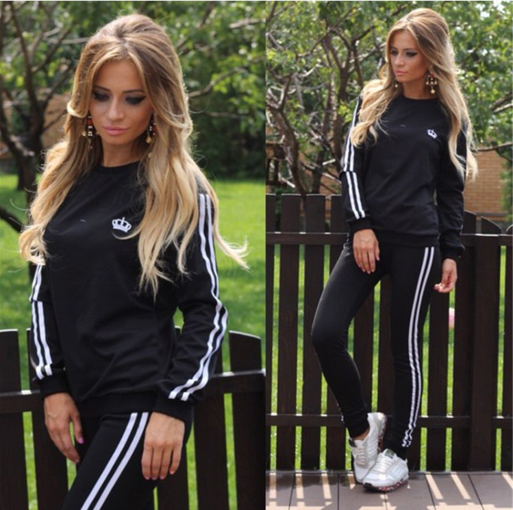 Women's sexy ladies casual long sleeve trousers sports two-piece set_voghion.com