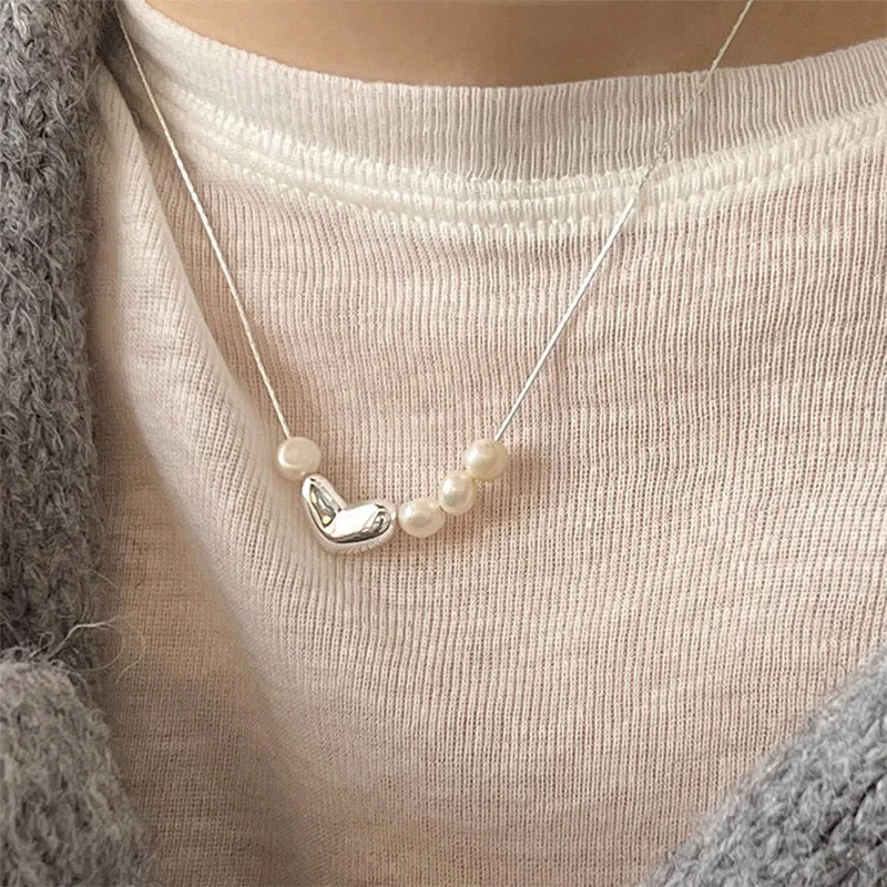 Catene Irregolare Amore Cuore Collana di Perle per Donne Ragazze Dolce Moda Semplice Elegante Catena Clavicola Anniversa_voghion.com