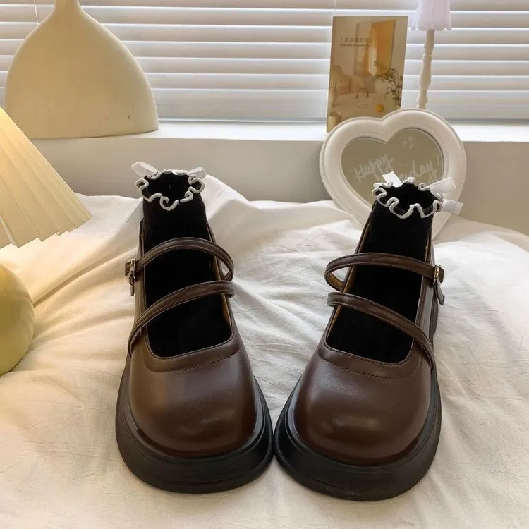 JK Versatile Testa Rotonda Fondo Spesso Piccola Pelle per Donna 2024 Nuovo Stile Britannico Estate Mary Jane Scarpe Singole_voghion.com