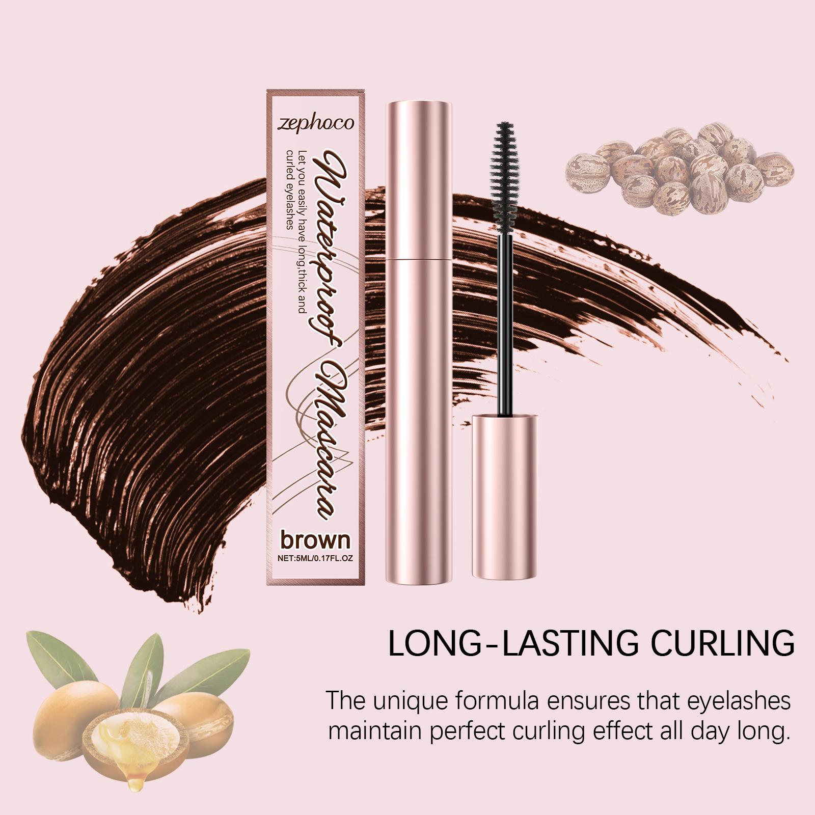 Zephoco Brown Curl Mascara Natuurlijke look Langdurige, veegvaste, dagelijkse, voedende formule_voghion.com