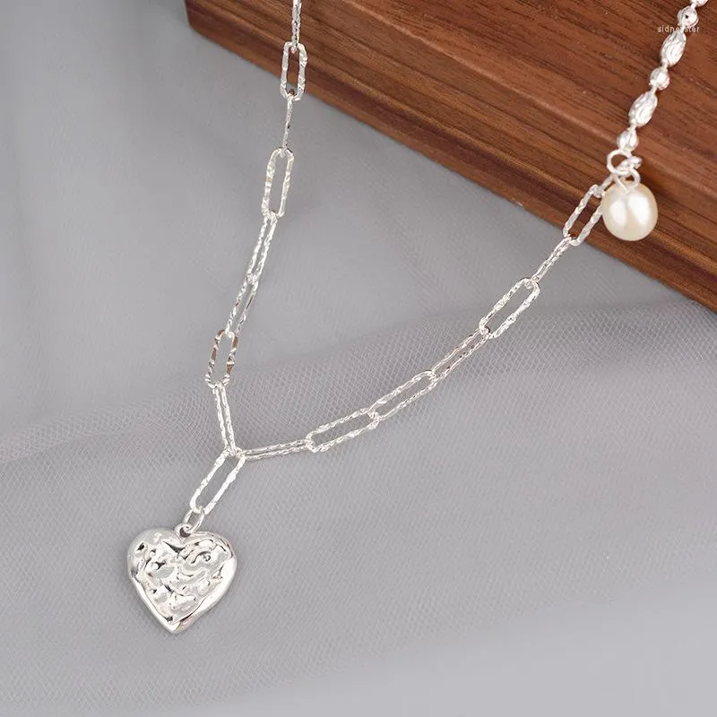 Zincirler Sterling Sier Parıldayan Düzensiz Aşk Kalp Gerdanlık Kadınlar İçin Vintage İnce Takı Düğün Partisi_voghion.com