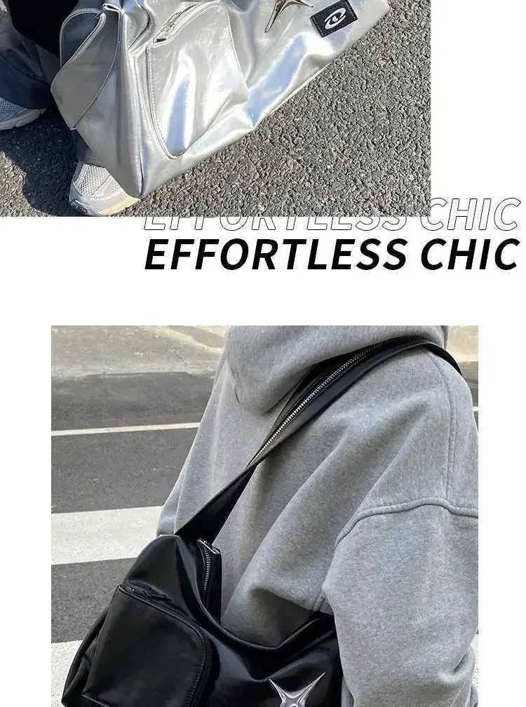 Sier Y2k S For Women Aesthetic Designer Large Capacity Shoulder Bag Commuter Pu Leather Shopper Handba241211_voghion.com