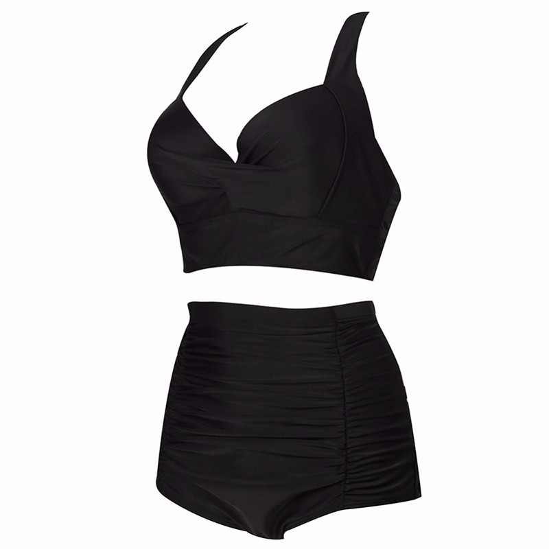 Large Size Plus Bikini Swimsuit High Waist Printed Two Piece Solid Color Women's Vacation Sexy Suit_voghion.com